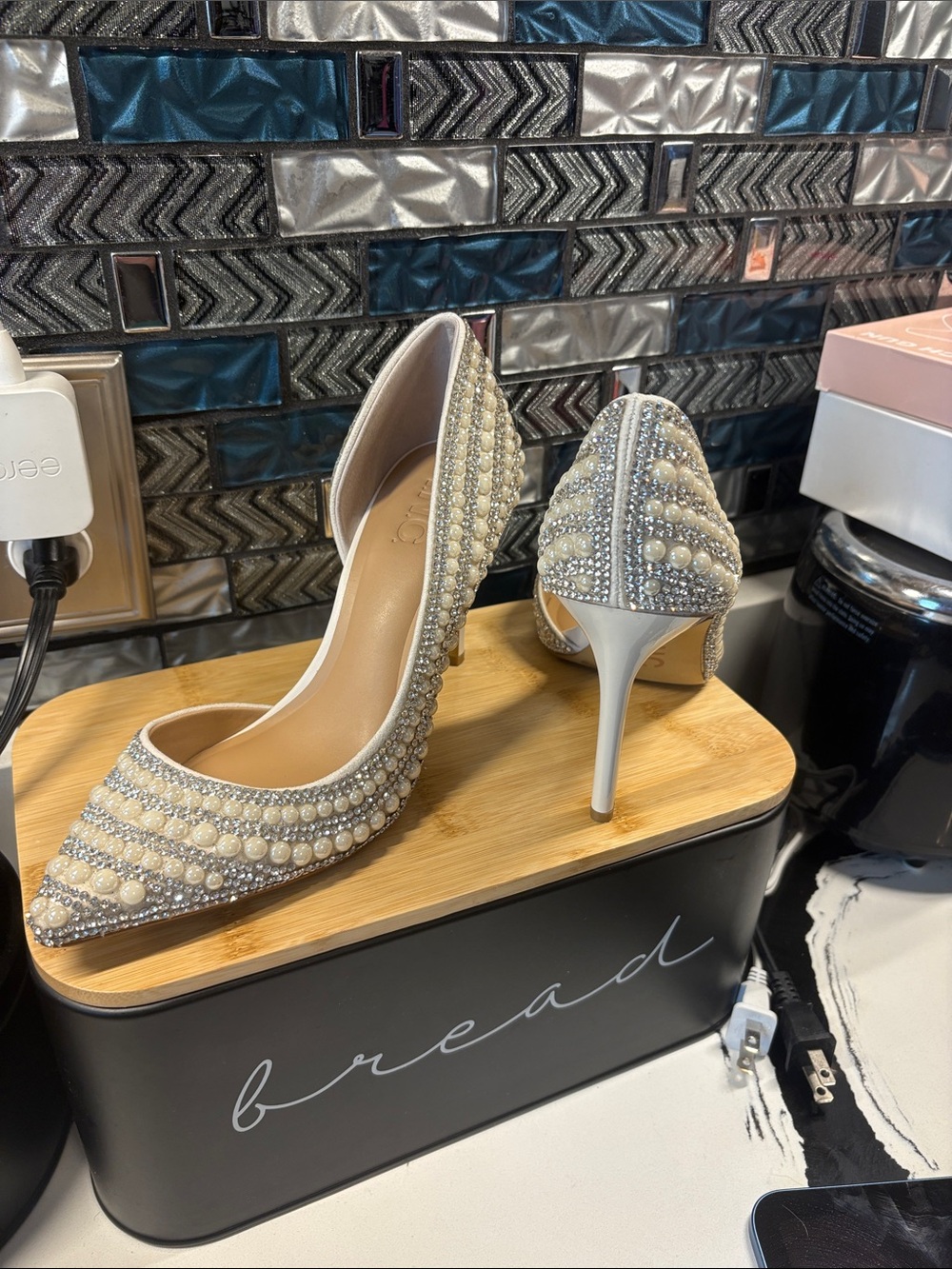 INC International Concepts Ivory Pearl & Crystal Pointed-Toe Slingback Pumps - Picture 9 of 9